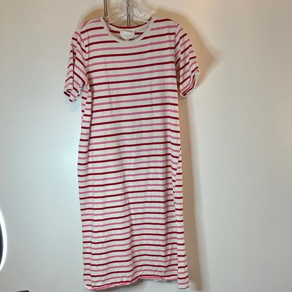 knee length dresses for ladies Black Striped Short Sleeve Midi T-Shirt Dress